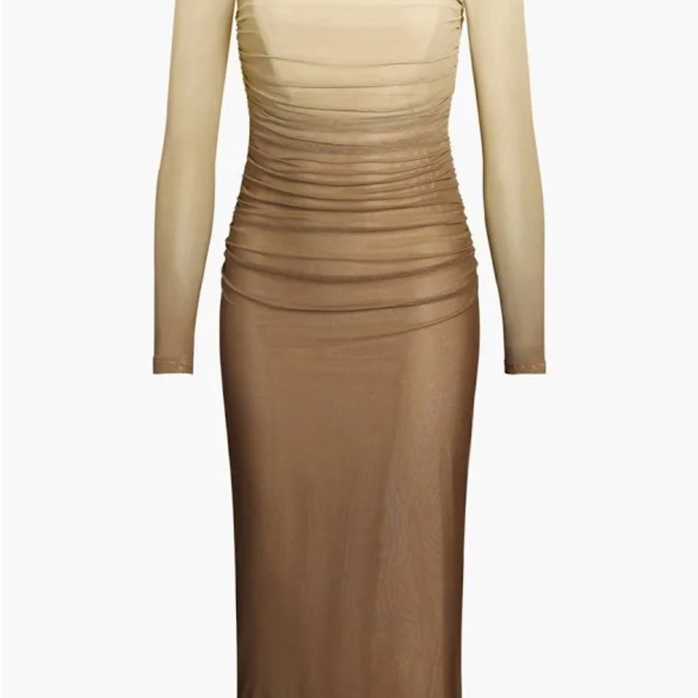 Commense shirred mesh brown ombré dress